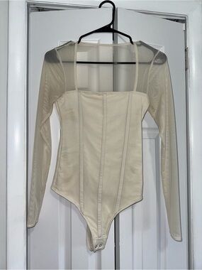 Abercrombie & Fitch Nude/Taupe Long Sleeve Mesh Bodysuit